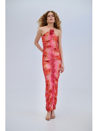 Bareheat coral mesh maxi dress